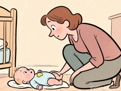 Curious Parent Interacting with Baby in Nursery