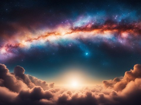 Curved Starry Galaxy Arch Over Glowing Clouds