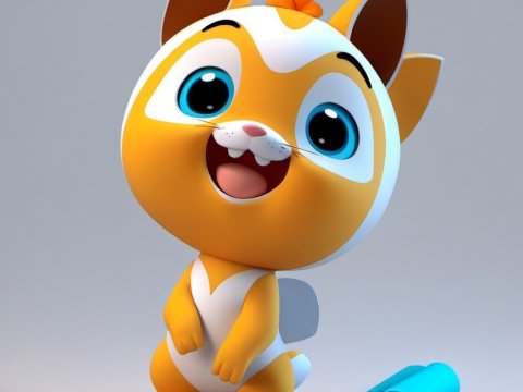 Cute 3D Cartoon Orange Cat Character with Big Blue Eyes