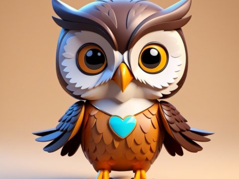 Cute 3D Cartoon Owl with Heart Pendant
