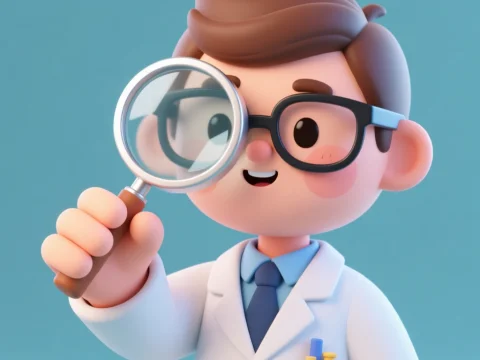 Cute 3D Cartoon Scientist with Magnifying Glass