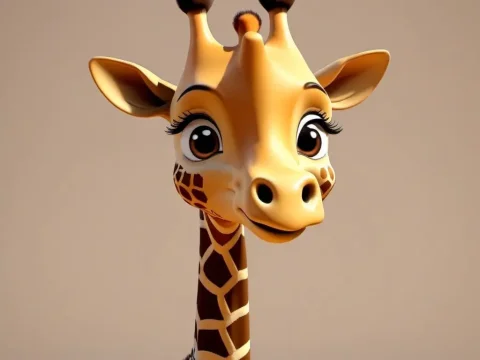 Cute 3D Rendered Cartoon Giraffe with Big Eyes