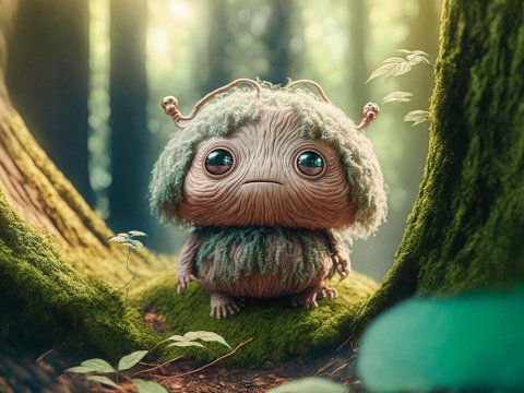 Cute Alien Creature in Enchanted Forest