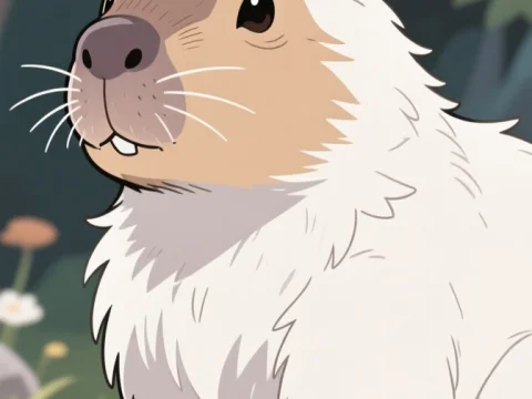 Cute Anime Capybara Character in Forest