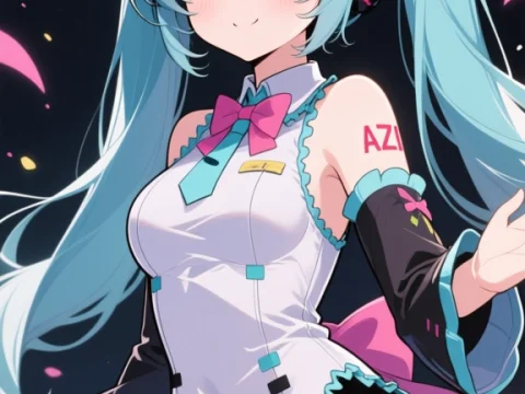 Cute Anime Girl with Blue Hair and Colorful Outfit