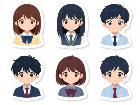 Cute Anime School Characters in Toei Style