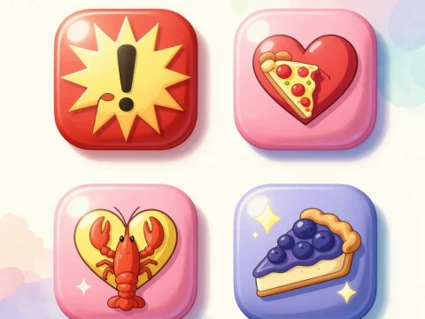 Cute Anime Style Food and Alert Button Icons Set