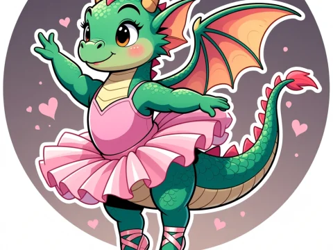 Cute Baby Dragon Dancing Ballet in Pink Tutu