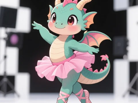 Cute Baby Dragon Dancing Ballet in Pink Tutu