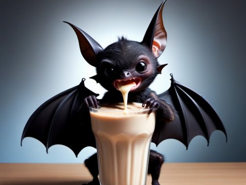 Cute Bat Drinking a Glass of Milkshake