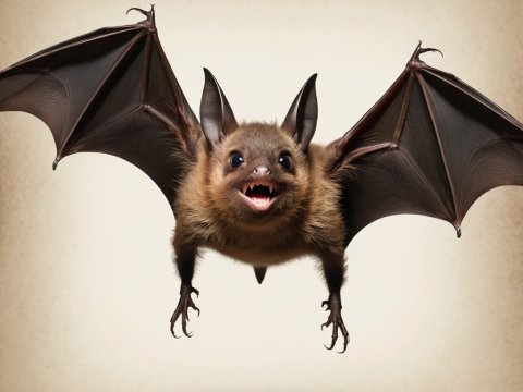 Cute Bat in Mid-Flight with Open Wings