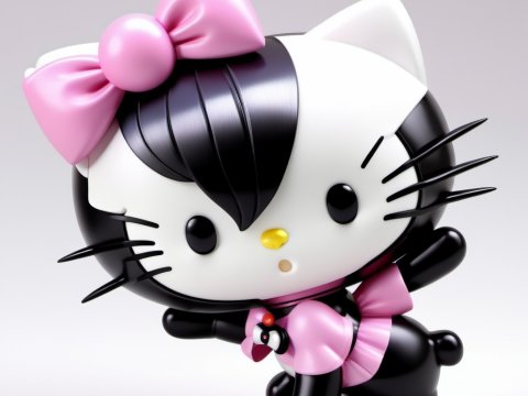Cute Black and White Cat Figurine with Pink Bow