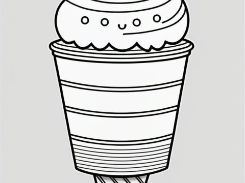 Cute Black and White Ice Cream Cone Illustration