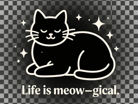 Cute Black Cat with Magical Sparkles and Pun