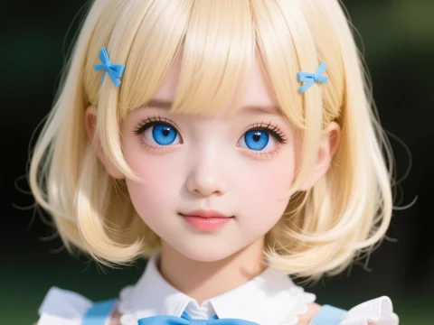 Cute Blonde Girl with Blue Eyes and Blue Accessories