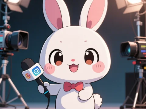 Cute Bunny Character as TV Reporter with Microphone