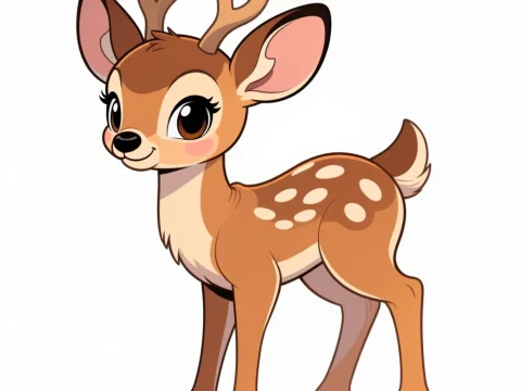 Cute Cartoon Baby Deer with Big Eyes