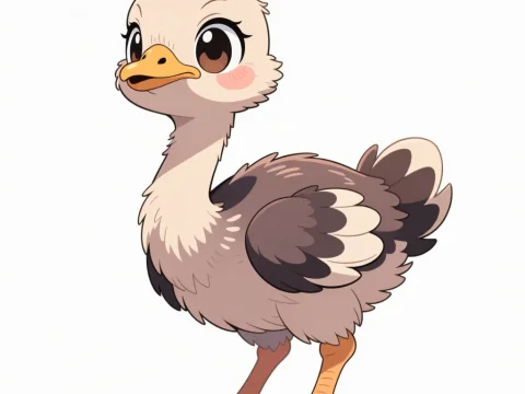 Cute Cartoon Baby Ostrich with Big Eyes