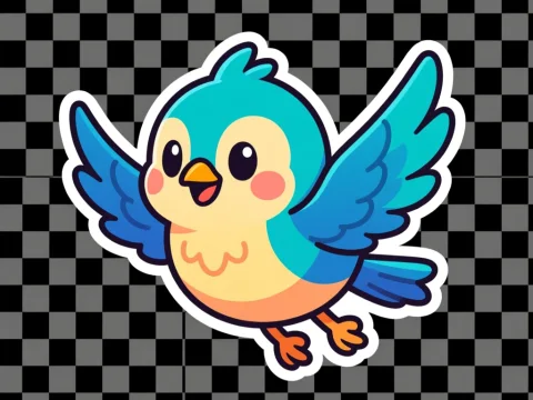 Cute Cartoon Blue Bird Flying Sticker