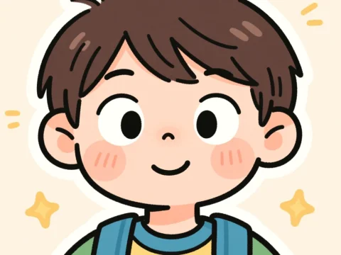 Cute Cartoon Boy with Backpack in Oshima Kun Style