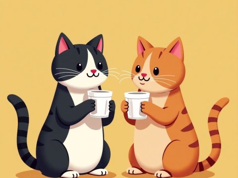 Cute Cartoon Cats Sharing Drinks