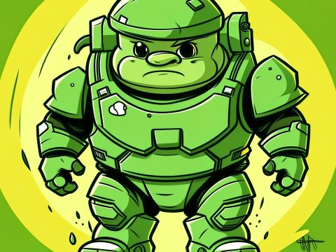 Cute Cartoon Character in Green Armor