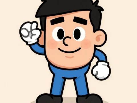 Cute Cartoon Character Waving in Blue Outfit