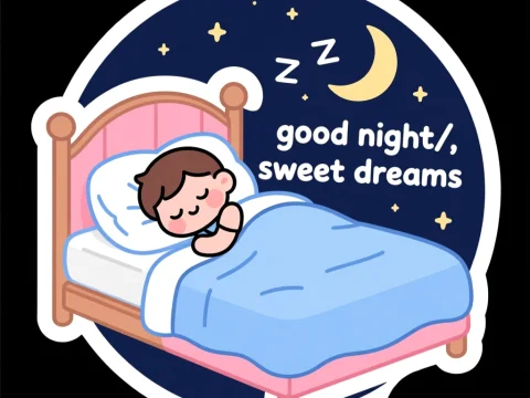 Cute Cartoon Child Sleeping with Good Night Message