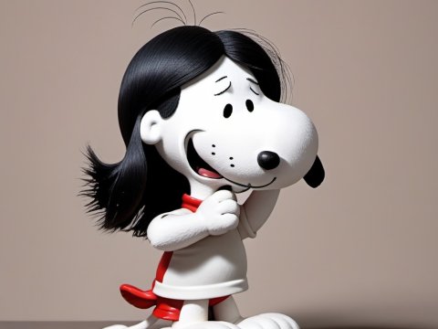 Cute Cartoon Dog Character with Black Hair and Red Outfit