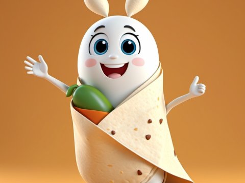 Cute Cartoon Egg Character Wrapped in Tortilla