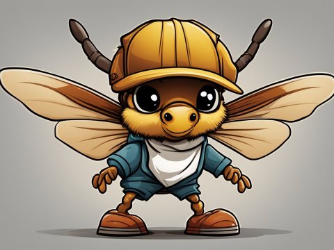 Cute Cartoon Hornet Wearing Construction Helmet