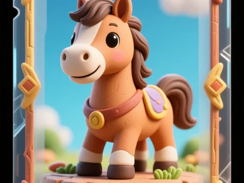 Cute Cartoon Horse Character in Game Card Style