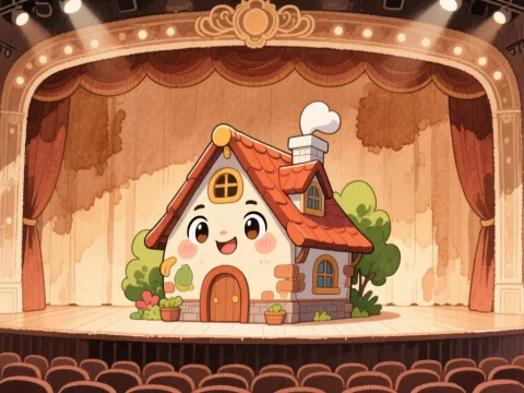 Cute Cartoon House on Theater Stage