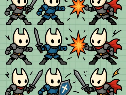 Cute Cartoon Knights in Action Poses