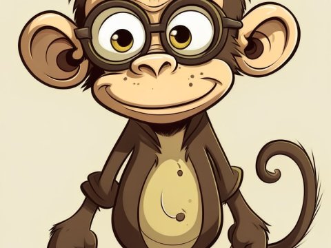 Cute Cartoon Monkey with Glasses