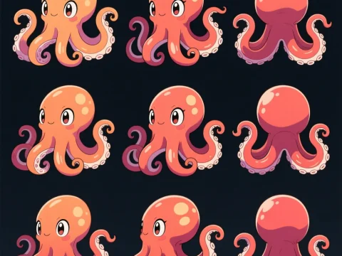 Cute Cartoon Octopus Character Turnaround