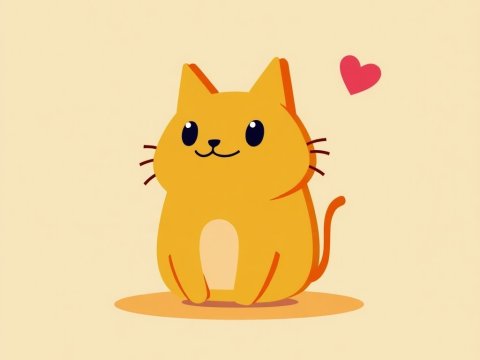 Cute Cartoon Orange Cat with Heart