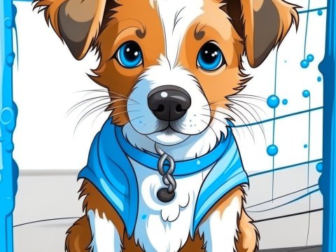 Cute Cartoon Puppy with Blue Eyes and Scarf