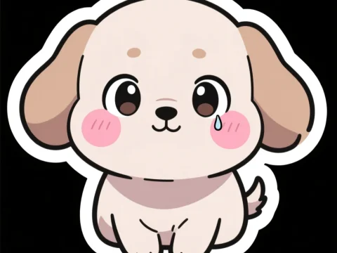 Cute Cartoon Puppy with Blushing Cheeks and Tear