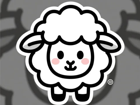 Cute Cartoon Sheep Line Art Logo