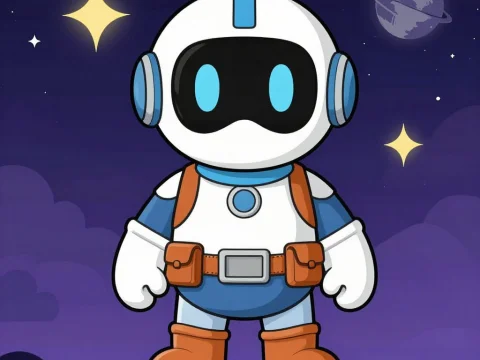 Cute Cartoon Space Explorer in Starry Night