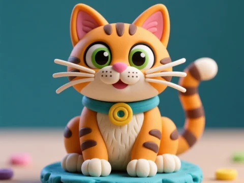 Cute Cartoon-Style Orange Tabby Cat Figurine