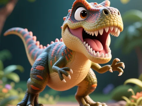 Cute Cartoon T-Rex Dinosaur in Jungle