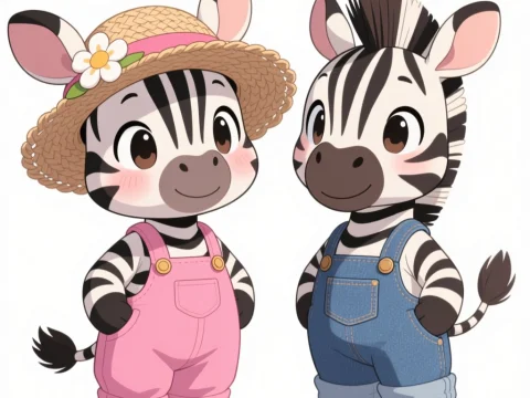 Cute Cartoon Zebras in Overalls