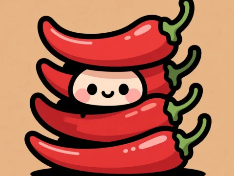 Cute Chibi Character Hidden Among Red Chilies