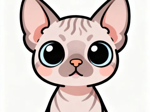 Cute Chibi Sphynx Cat with Big Eyes