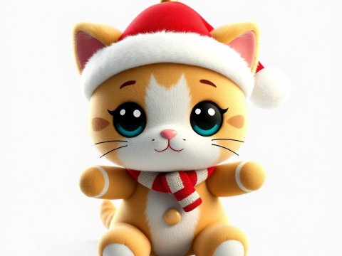 Cute Christmas Cat Ornament with Santa Hat and Scarf
