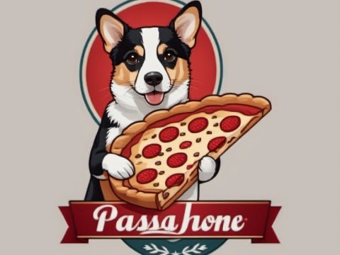 Cute Corgi Holding a Slice of Pepperoni Pizza Logo