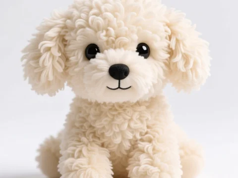 Cute Cream Poodle Plush Toy with Curly Fur