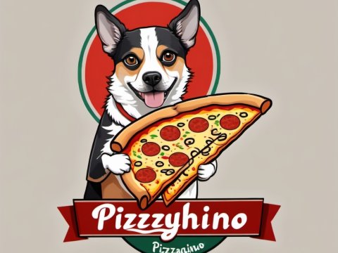 Cute Dog Holding a Large Pepperoni Pizza Slice Logo